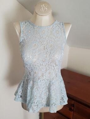 Light Blue Lace Peplum Top Size Small